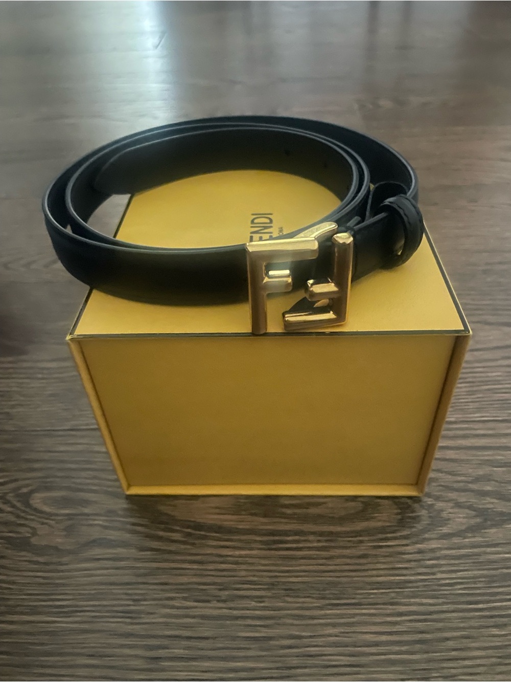 Fendi Black Leather womens Belt with Gold FF Buckle